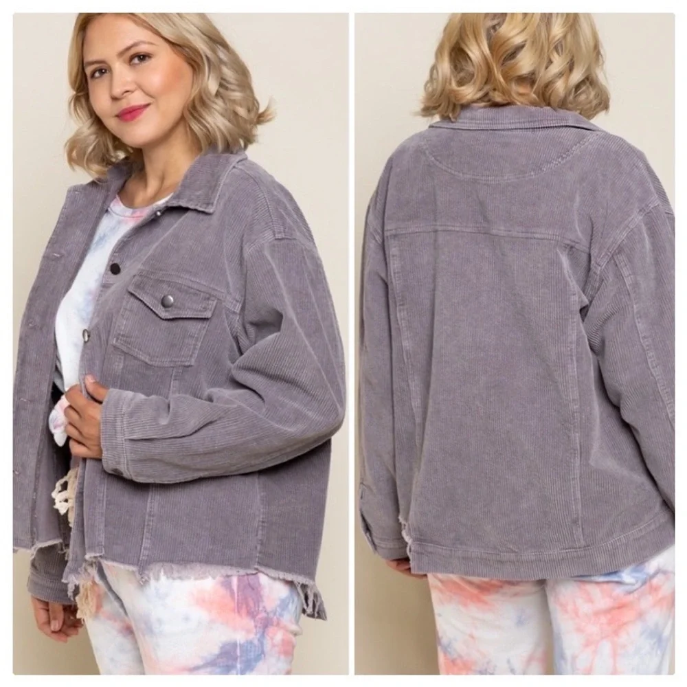 POL PLUS Basic Vintage Charcoal Corduroy Jacket - Picture 9 of 11